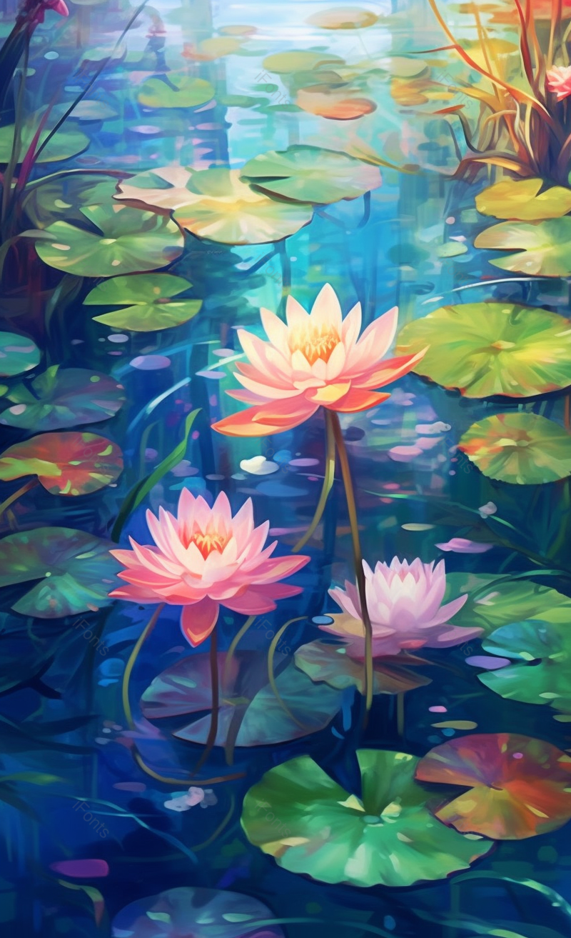 厚涂写实唯美荷叶荷花绽放背景绿色插画,插画/手绘图,插画/手绘图库,插画/手绘图下载,插画/手绘